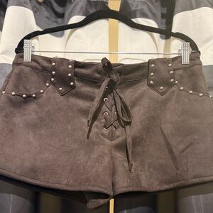 Vigoss Dark Brown Faux Suede High Waist Women's Short Shorts